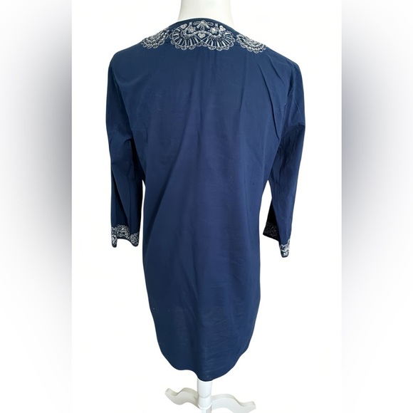 Chico’s Embroidered Navy Tunic Top 0 (Small, US 4–6) Cotton Beaded Sequin Boho - Picture 4 of 8